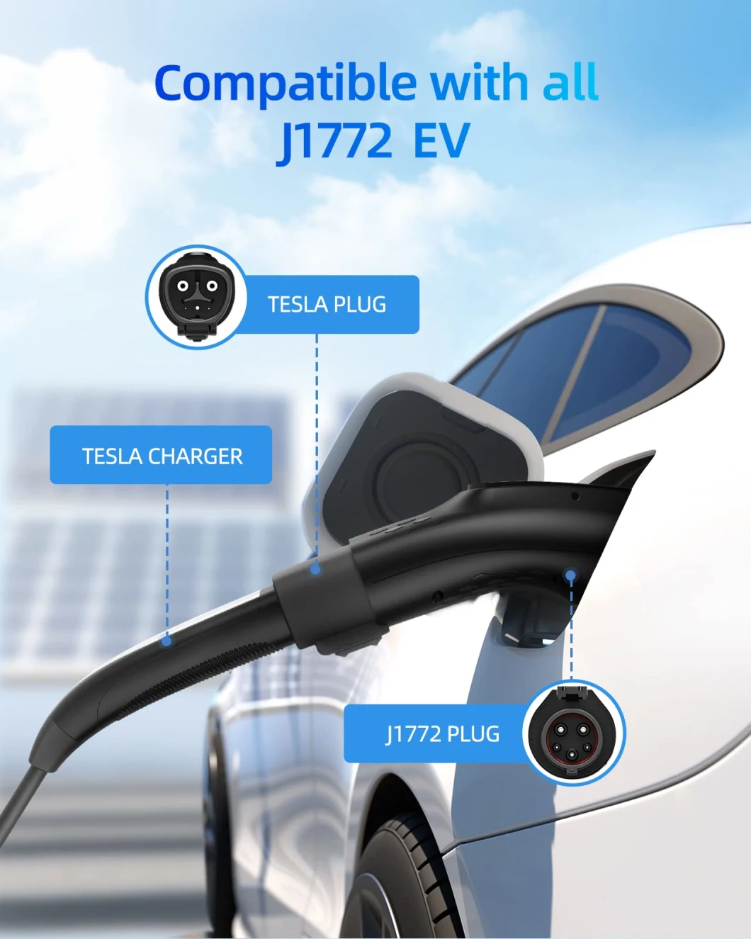 48A SAE J1772 Single Phase Type 1 EV Charging Station to Tesla EV Connector Adapter